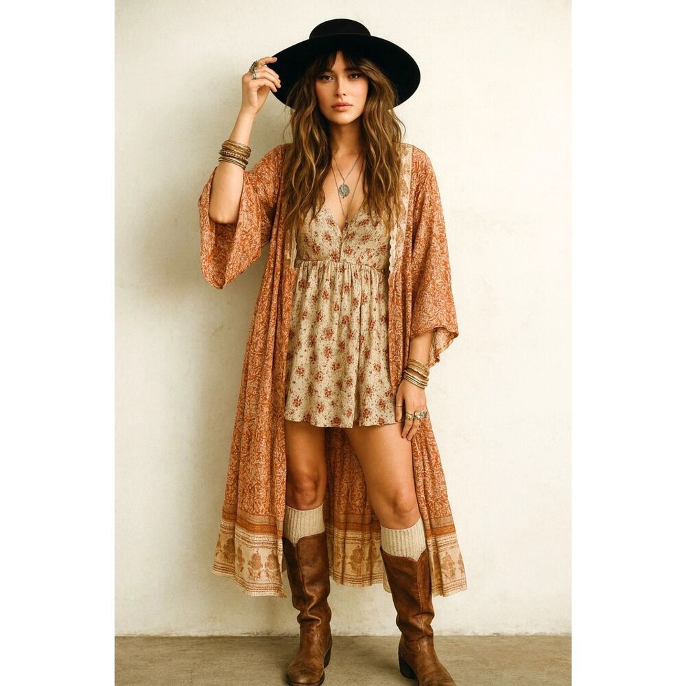 UMGEE NWT Boutique Boho Peach Kimono Jacket Stevie Nicks Gypsy Festival L